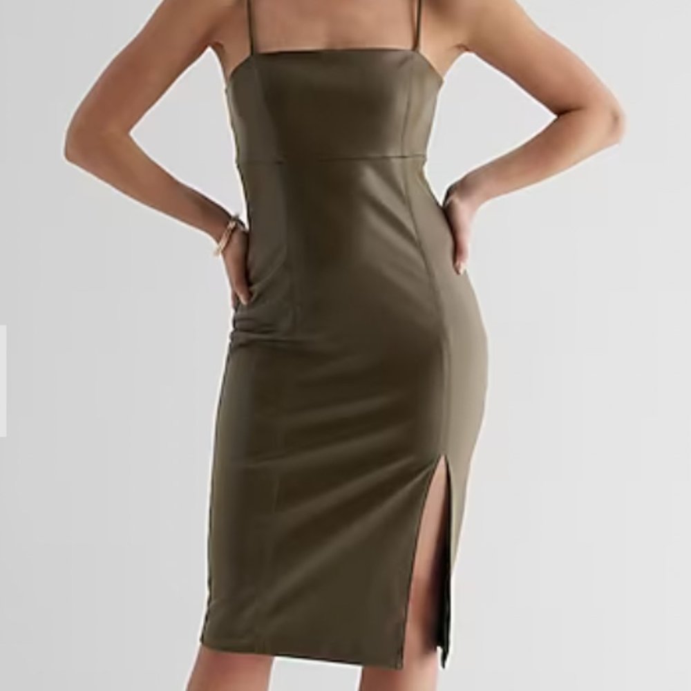 Express Body Contour Faux Leather Cami Midi Dress